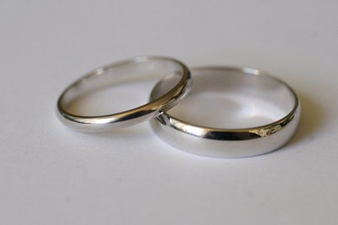 10k white gold half round wedding band set 2 rings by CommitMe Wedding Ring Simple White Gold, White Gold Matching Wedding Bands, Simple Wedding Band White Gold, Wedding Rings Couple White Gold, Marry Rings, Wedding Rings For Couples, Wedding Rings Sets His And Hers, 15 Rings, Round Wedding Band