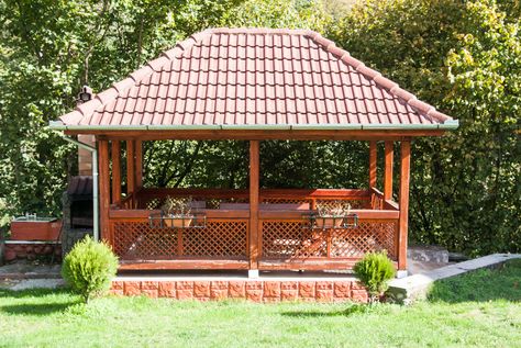 Rectangular Gazebo | MyOutdoorPlans | Free Woodworking Plans and Projects, DIY Shed, Wooden Playhouse, Pergola, Bbq Camper Projects, Rectangular Gazebo, Rectangle Gazebo, Pavilion Ideas, Roof Building, Open Gazebo, Large Gazebo, Gazebo Roof, Hot Tub Gazebo