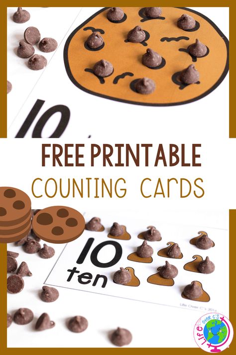 Free printable counting cards for preschool math centers. Have fun counting to 10 with chocolate chips and these fun chocolate chip counting cards #mathcenters Counting 1-10 Activities Preschool, Counting Preschool Activities, Chocolate Activities, Spanish Chocolate, Preschool Math Centers, Counting Cards, Numbers Preschool, Math Activities Preschool, E Mc2