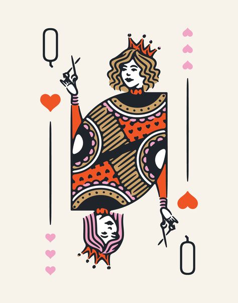 Queen Of Hearts Card, Hearts Card, Playing Cards Art, The Queen Of Hearts, Playing Cards Design, 카드 디자인, Heart Illustration, Poker Cards, Women Outfit