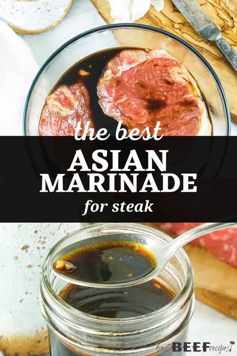 My Asian Marinade for Steak uses an incredible combination of sauces and seasonings perfect for beef! Easy to whip up using 5 simple ingredients in just a few minutes. via @bestbeefrecipes Asian Steak Marinade, Marinade For Steak, Asian Marinade For Chicken, Asian Steak, Good Steak Recipes, Asian Marinade, Best Sauce Recipe, Steak Dinner Recipes, Steak Marinade Recipes