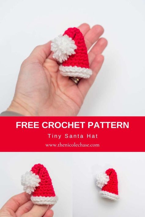 Free Pattern Santa Crochet Ornament - Santa Hat Crochet Tiny Santa Hat Free Pattern, Mini Santa Hat Crochet Pattern, Small Santa Hat Crochet, Crochet The Grinch Free Pattern, Tiny Crochet Santa Hat, Mini Crochet Santa Hat Free Pattern, Crochet Santa Hat Ornament Free Pattern, Tiny Santa Hat Crochet Pattern, Santa Hat Free Crochet Pattern