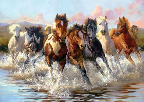 Morning Run - Bonnie Marris | pony.gallery | Flickr Seven Horses Painting, Amazing Horses, Cai Sălbatici, Horses Running, Ikan Koi, Beautiful Horse Pictures, Horse Artwork, Horse Wallpaper, Wildlife Paintings