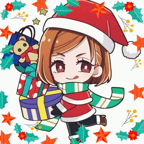 Cute Anime Christmas Pfp, Shoko Christmas Pfp Jjk, Nobara Christmas Pfp, Jujutsu Kaisen Christmas Pfp, Jjk Christmas Pfp Matching, Jujutsu Kaisen Christmas Icons, Jjk Christmas Icons, Christmas Pfp's, Christmas Jujutsu Kaisen