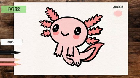 How To Draw An Axolotl Step By Step, Draw An Axolotl, Kawaii Axolotl Drawing, Cute Axolotl Drawing, Sketch Guide, Axolotl Drawing, Veterans Day Coloring Page, Step By Step Sketches, Cute Axolotl