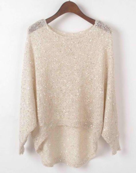 White sparkly sweater Sparkly Sweater, Sequin Sweater, Loose Sweater, Beige Sweater, Knit Shirt, Sweater Weather, Passion For Fashion, Autumn Winter Fashion, Winter Fashion