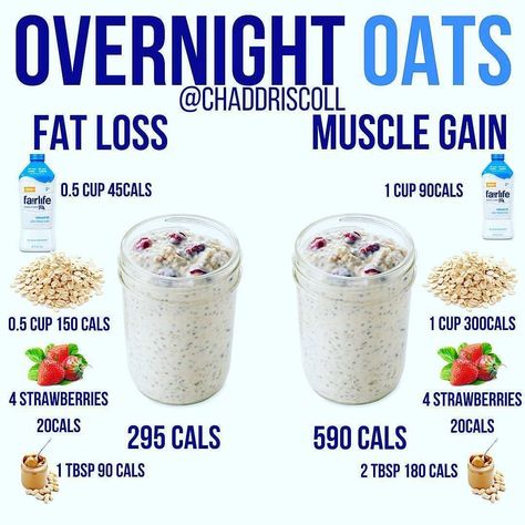 Healthy Food on Instagram: “BEFORE YOU GO TO BED! These overnight oats are incredibly easy to make and super convenient in the morning when you don’t feel like making…” Cooked Oats, Resep Oatmeal, Oat Recipes Healthy, Resep Smoothie, Overnight Oats Recipe Healthy, Quick Diet, Control Cravings, Weight Gain Meals, Overnight Oat