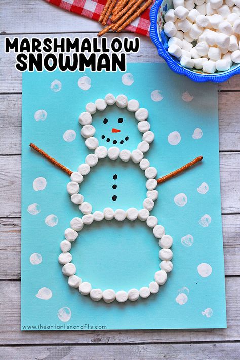 Marshmallow Snowman Winter Craft For Kids - I Heart Arts n Crafts Winter Crafts Preschool, Marshmallow Snowman, January Crafts, December Crafts, Snowman Craft, K Crafts, Preschool Christmas Crafts, Toddler Arts And Crafts, Winter Crafts For Kids