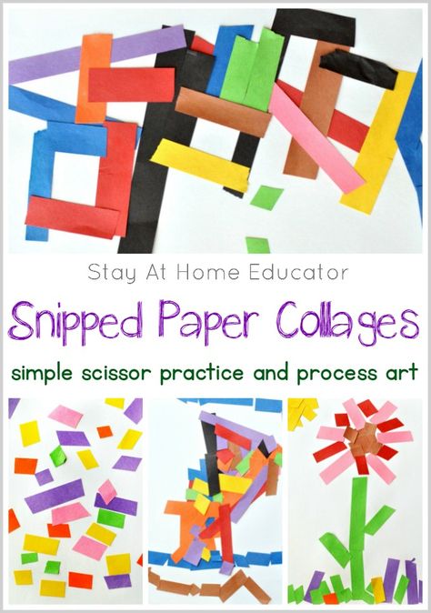 Scissor Practice Turns Into Collage Art for Preschoolers Independent Art For Preschool, Paper Study For Toddlers, Preschool Collage Art, Processed Art For Preschoolers, Cutting Practice Preschool, Collage Art For Kids, Collage Activities, Pre K Art, Collage Art Ideas