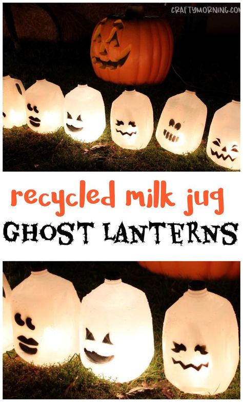 Milk Jug Ghosts, Halloween Milk Jugs, Halloween Crafts For Kids To Make, Milk Jug Crafts, Halloween Block Party, Homemade Halloween Decorations, Fun Halloween Crafts, Halloween Decorations Diy Outdoor, Manualidades Halloween