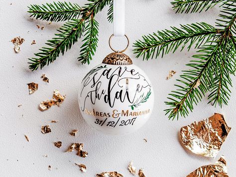 Wedding gift White Christmas Ornaments, Personalized Engagement Gifts, Vintage Inspired Christmas, Christmas Wedding Gifts, Engagement Ornaments, Engagement Gifts For Couples, Engagement Announcement, Engagement Inspiration, Christmas Ornaments To Make