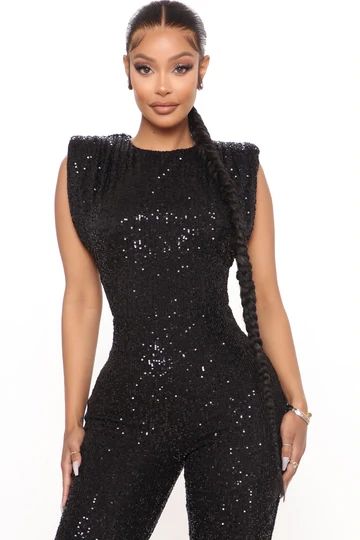 Jumpsuits For Women - Affordable Prices | Fashion Nova Sleeveless Sequin Bodysuit For Party, Chic Sleeveless Sequined Jumpsuit, Sleeveless Bodysuit For Party Season, Black Sleeveless Bodysuit For Evening, Sequin Sleeveless Jumpsuits And Rompers For Date Night, Sleeveless Black Glamorous Bodysuit, Sleeveless Sequin Jumpsuits And Rompers For Date Night, Sleeveless Sequined Jumpsuits And Rompers For Night Out, Sleeveless Sequined Jumpsuit For Night Out