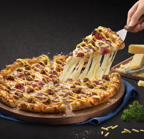 Get ready to stretch that cheese!  Photograph By Li   #PizzaTime #PizzaPhotography #FoodPhotography #PizzaLove #WeekendTreat #CheesyGoodness #PhotogtaphyByLi Domino Pizza, Pizza Photography, Pizza Cheese, Dominos Pizza, Sunday Funday, Photography Services, Get Ready, Pizza, Cheese