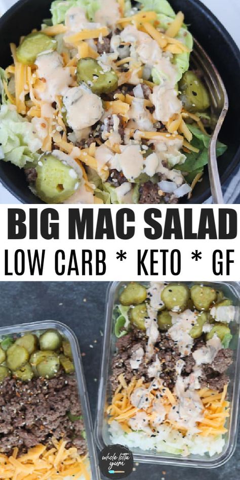 big mac in a bowl recipe pin for Pinterest Big Mac In A Bowl, Keto Quiche, Big Mac Salad, Salad Buah, Mac Salad, Boiled Egg Diet Plan, Low Carb Diets, Keto Brownies, Keto Meal Prep