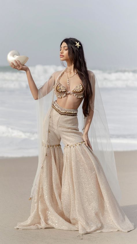 Beach Indian Wedding Outfits, Alana Pandey, Western Sharara, Alanna Pandey, Wedding Palazzo, Alanna Panday, Sharara Dress, Indian Dress Up, Haldi Outfits