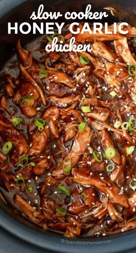 Easy Asian Dishes, Slow Cooker Honey Garlic Chicken, Crockpot Dishes, Best Slow Cooker, Chicken Slow Cooker Recipes, Honey Garlic Chicken, Chicken Fried, Läcker Mat, Think Food