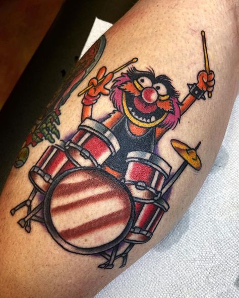 Animal Muppet Tattoo, Peewee Herman Tattoo, Animal Muppets Tattoo, Snare Drum Tattoo, Muppets Tattoo, Muppet Tattoo, Drum Tattoo, Muppets Animal, Animal Muppet