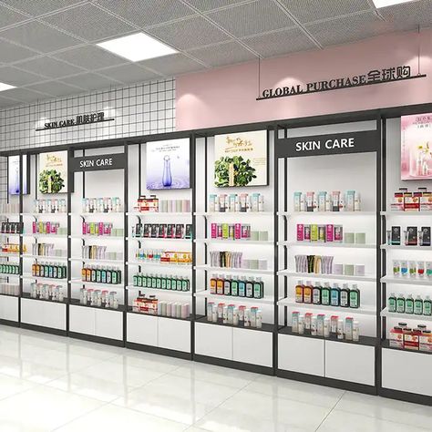 Cosmetic Display Cabinet, Store Cosmetics Design, Make Up Display Retail, Cosmetic Shop Design Ideas, Store Shelves Design Shop Displays, Cosmetic Shop Interior Design Shelves, Cosmetics Interior Design, Cosmetic Store Design Interiors, Cosmetics Shop Design Store Interiors