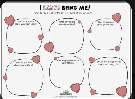 This activity allows students to learn and love their cultures. They get to understand and allows to understand where they are from. Students will be able to understand and love their ethnicity. Love Myself Worksheet, Self Love Lessons For Kids, Building Self Esteem In Kids, I Love Being Me, Sel Worksheets For Kids, Self Love Activities For Teens, Self Love Activities For Kids, Self Love Worksheet, Therapeutic Worksheets