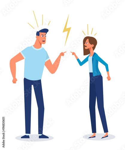 Stock Image: Angry man and woman quarrelling and making a loud public scandal . Vector flat cartoon illustration Quarrel Illustration, Angry Man, Cartoon Illustration, Scandal, Stock Vector, Illustrator, Stock Images