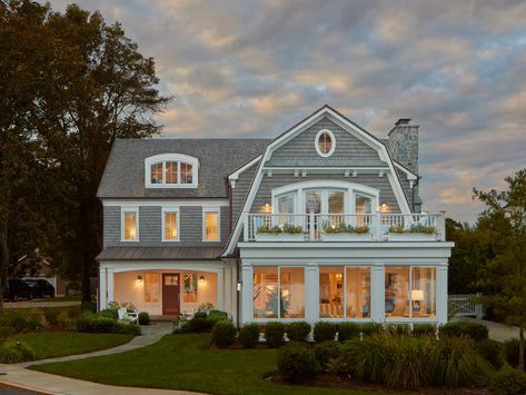 Small Covered Patio, Lake Houses Exterior, Shingle Style Homes, Vacation Cottage, Lakeside Living, Lakefront Homes, House Exteriors, Waterfront Homes, Lake House