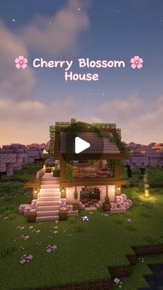 Blossom Tree Minecraft House, Cherry Blossom House Minecraft Easy, Blossom House Minecraft, Cherry Blossom House Minecraft, Pretty Minecraft Houses, Cherry Blossom House, Case Minecraft, Blossom House, Diy Pottery Painting