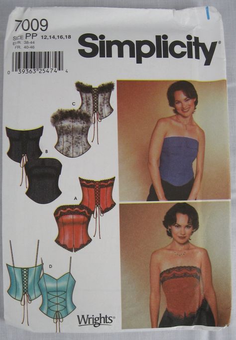 Pattern I own Simplicity 7009 Bustier Top Pattern Misses 12 14 16 18 90s Sewing Patterns, Y2k Sewing Pattern, Corset Top Sewing Pattern, Corset Top Sewing, Bustier Top Pattern, Bustier Pattern, Burda Sewing Patterns, Lingerie Patterns, Corset Sewing Pattern