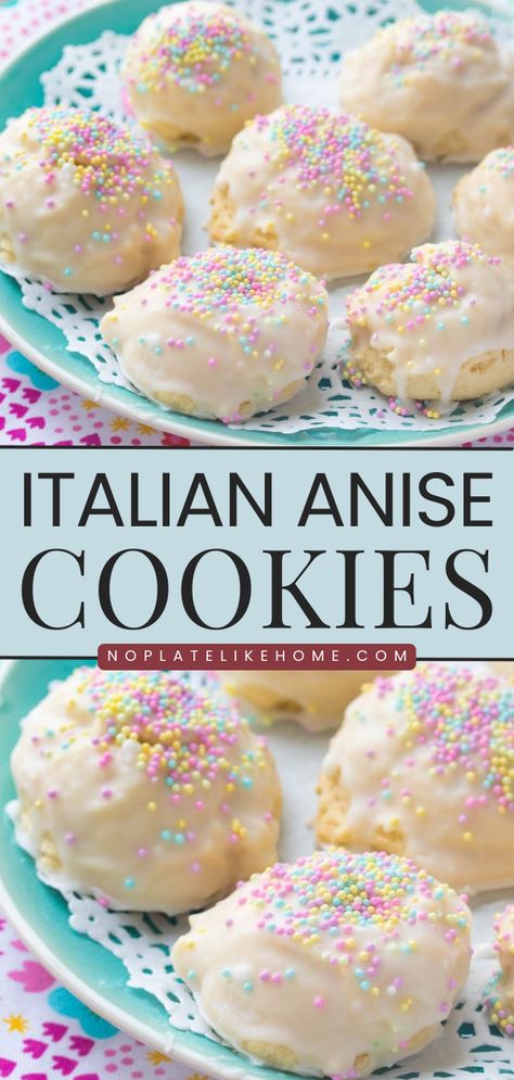 An Easter dessert recipe for Italian cookies! This Easter sweet is easy to make. Not only are these classic Italian Anise Cookies a bit moist, but they are also dipped in a delicious glaze and topped with nonpareils! Italian Anise Cookies, Witch Recipes, Cookies Italian, Italian Wedding Cookies, Anise Cookies, Powdered Sugar Glaze, Italian Christmas Cookies, Italian Cookie Recipes, Italian Pastries