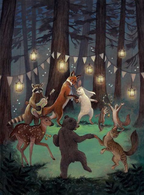 Woodland Wedding – Save the Date Illustration  by Rebecca Solow Save The Date Illustration, Date Illustration, Save The Date Illustrations, Animals Playing, Dancing Animals, 동화 삽화, Art Fantaisiste, Art Mignon, Illustration Noel