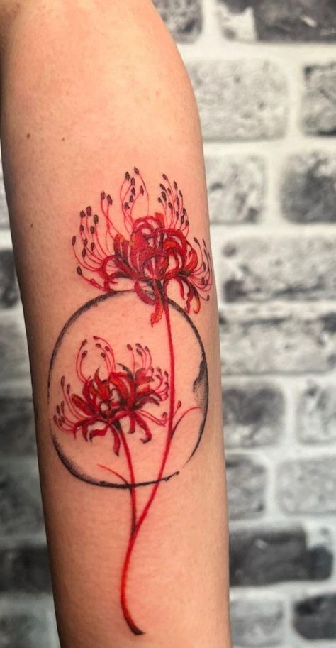 Red Spider Lily Snake Tattoo, Red Spider Lily Tattoo Sleeve, Red Water Lily Tattoo, Red Spider Lily Tattoo Leg, Dragon And Spider Lily Tattoo, Spider Lily Tattoo Men, Spider Lily Tattoo Black, Blue Spider Lily Tattoo, Red Spider Lily Tattoo Design