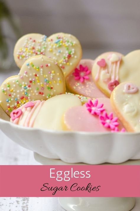 These Eggless Sugar Cookies are so delicious and easy to make. You won't even miss the eggs Sugar Cookie Recipie, Eggless Sugar Cookie Recipe, Eggless Biscuits, Eggless Brownie Recipe, Eggless Sugar Cookies, Raya Cookies, Assorted Cookies, Eggless Cookie Recipes, Amazing Cookie Recipes