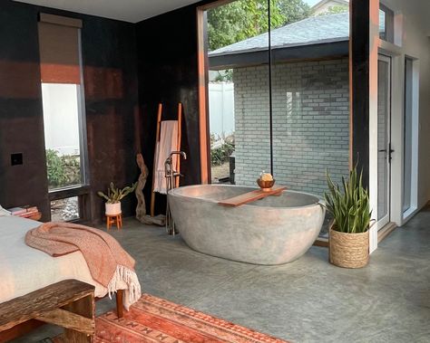 Bathtub In Bedroom, Cement Bathtub, Bedroom With Bathtub, Dream Bathtub, Bedroom With Bath, Bathtub Design, Gorgeous Bedrooms, Traditional Ceramics, Bath Design