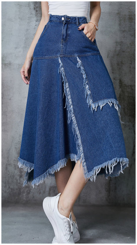 10% off first order Free shipping on orders over $120 Recycled Costumes, Rok Jeans, Patchwork Denim Skirt, Bottoms For Women, Fashion Bottoms, Patchwork Denim, Skirt Summer, Denim Skirt Women, Blouse Pattern Sewing