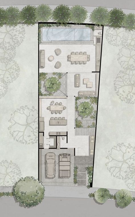 Small Villa Floor Plan, Twin House Design, Small Mexican House, Townhouse Layout, Japanese House Plan, Small House Communities, Bali Houses, Villa Layout, Small Home Plans