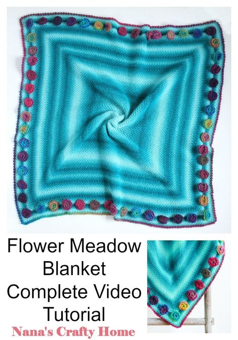 Learn how to crochet the stunning yet simple, modern Flower Meadow Blanket!  An easy one-row repeat with the Moss/Linen crochet stitch with a stunning flower border!  And now sewing required!  Beautiful & simple - the perfect baby gift!  #nanascraftyhome #crochet #crochetblanket Crocheted Throws, Moss Crochet Stitch, Free Crochet Blanket Patterns, Crochet Washcloth Pattern, Blankets Crochet, One Skein Crochet, Patterns For Fashion, Knit Blankets, Crochet Idea