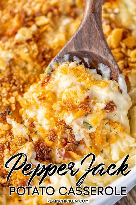 Chicken Side Dishes, Jack Potato, Potato Recipes Side Dishes, Potatoe Casserole Recipes, Plain Chicken, Potato Side Dishes, Hash Browns, Jalapeno Poppers, Pepper Jack