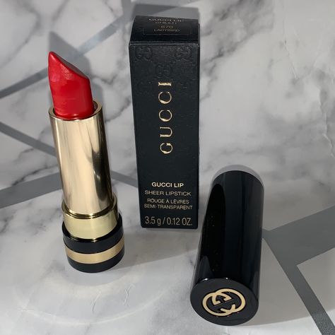 Gucci Lipstick, Gucci Makeup, Sheer Lipstick, Lipstick Designs, Satin Lipstick, Lady Bird, Luxury Makeup, Lip Balms, Red Lipstick