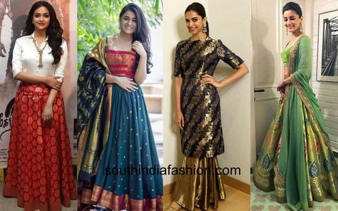 10 Times Celebrities Showed Us How to Reuse Old Silk Sarees! Saree To Kurti Convert Ideas, Christmas Outfits Ideas, Dress Makeover, Recycled Dress, Lehenga Blouse Designs, Sari Dress, Saree Gown, Indian Gowns Dresses, Long Frocks