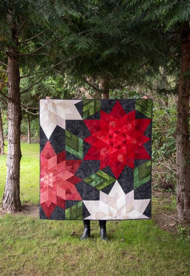 Christmas Quilt Sewing Patterns, Christmas Rose Wreath Quilt Pattern, Christmas Wallhanging Quilt, Christmas Cactus Quilt Pattern, Plaidalicious Quilt Pattern, Advanced Quilting Patterns, Christmas Hexagon Quilt Ideas, Big Star Quilt Pattern, Christmas Quilting Designs