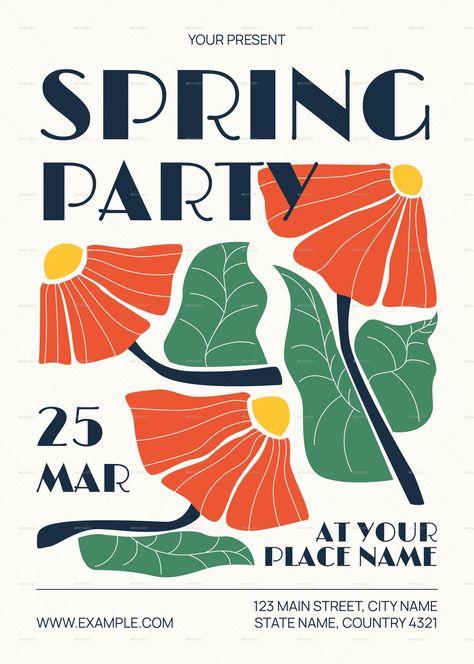 Creative Spring Party Flyer Spring Posters Design, Flyer Invitation Design, Flyer For Event, Creative Flyers Design, Spring Party Invitations, Garden Party Poster, Flyer Ideas Creative, Event Flyer Design Layout, Creative Flyer Design Ideas Graphics