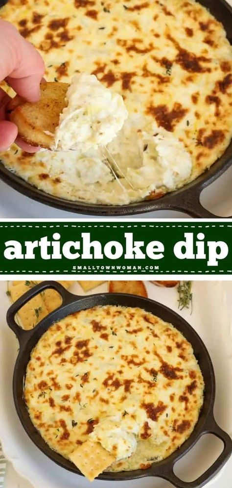 Easy Football Food, Hot Artichoke Dip Recipe, Dip For Parties, Baked Artichoke Dip, Artichoke Appetizer, Artichoke Dip Easy, Hot Artichoke Dip, Super Bowl Menu, Baked Artichoke