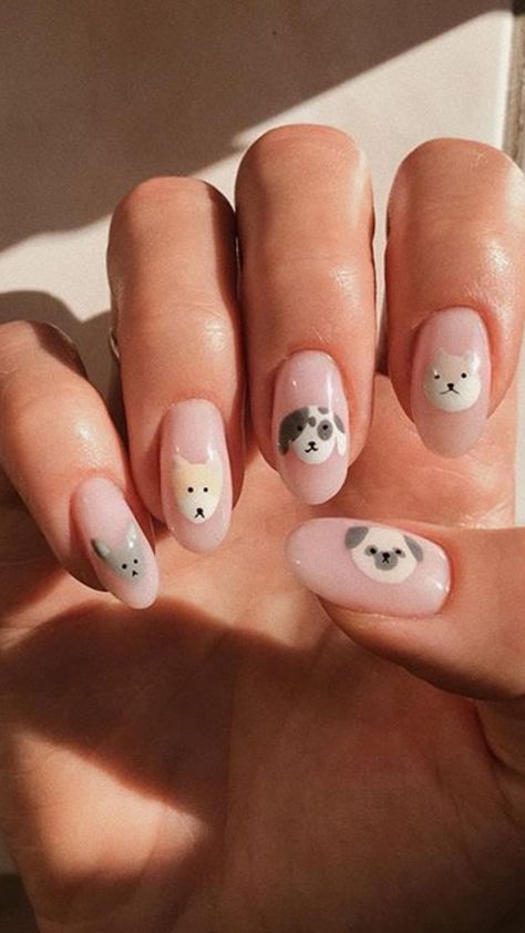 Cat And Dog Nail Art, Dog Design Nail Art, Dog Nails Design Puppies, Dog Themed Nails Art Ideas, Dog Nails Art, Nails With Dog Design, Dog Nail Art Designs, Puppy Nail Art, Dog Acrylic Nails