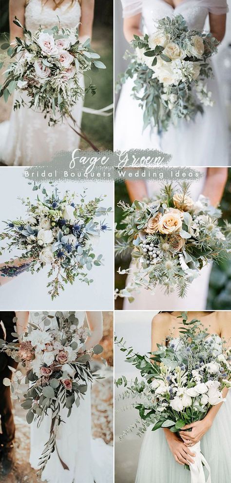 Here are some ideas for trending sage green wedding bouquets that are absolutely beautiful! Sage Green Wedding Theme, Sage Green Wedding Colors, Green Wedding Bouquet, Wedding Flower Guide, Rustic Wedding Decorations, Neutral Wedding Colors, Green Themed Wedding, Green Wedding Colors, Flowers And Greenery