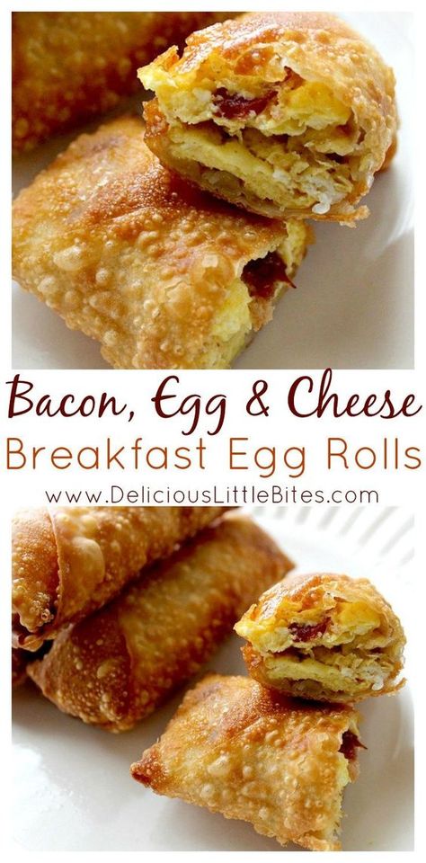 Breakfast Egg Rolls, Breakfast Sides Dishes, Fun Breakfast, Breakfast Appetizers, Cheese Breakfast, Breakfast Rolls, Bacon Egg And Cheese, Egg And Cheese, Egg Roll Recipes