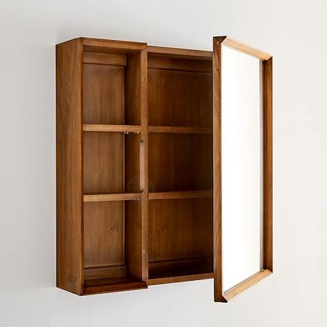 Mid-Century Medicine Cabinet w/ Shelves Small Bathroom Mirror Cabinet, Medicine Cabinet Mirror Bathroom, Cabinet Mirror Bathroom, Mirror Wall Cabinet, Bathroom Medicine Cabinets, Bathroom Main, Storage Organization Ideas, Small Bathroom Cabinets, Small Bathroom Storage Cabinet