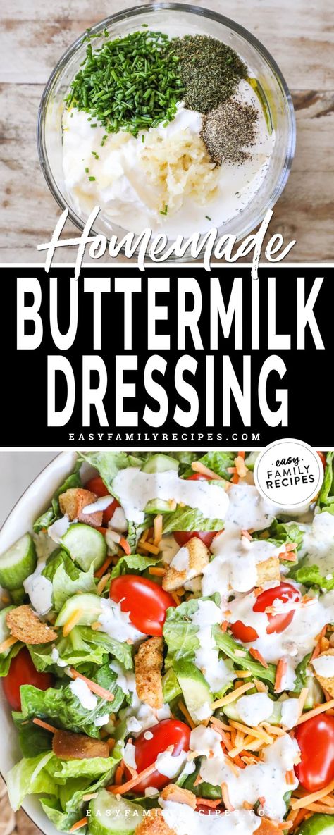 Thick Ranch Dressing Recipe, Buttermilk Dressing Recipe, Garlic Ranch Dressing, Buttermilk Salad Dressing, Ranch Salad Dressing Recipes, Homemade Buttermilk Ranch Dressing, Buttermilk Ranch Dressing Recipe, Dressing For Salad, Homemade Buttermilk Ranch