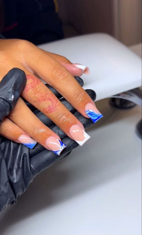 Blue Short Set Nails, Blue And White Short Nails, Dark Blue Short Nails, Royal Blue Short Nails, Royal Blue Nails Designs Short, Blue Short Nails Ideas, Short Blue Acrylic Nails, Blue Short Acrylic Nails, Royal Blue Nail Ideas