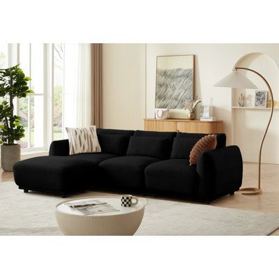 【Flexible & Versatile Sectional Sofa】Form into endless modular or re-arrange into any configuration. If you are fed up with the old combination, change couch flexibly or simply add more modules. Fabric: Black Wool | Black Sectional - Latitude Run® Nasra 2 - Piece Upholstered Sectional Wool | 29.13 H x 99.9 W x 59.43 D in | Wayfair Black Couch Aesthetic, Cozy Couches Living Room, Black Couch Living Room Ideas, Living Room Black Couch, Black Velvet Couch, Black Sectional Living Room, Black Couch Decor, Black Couch Living Room Decor, Townhouse Decor