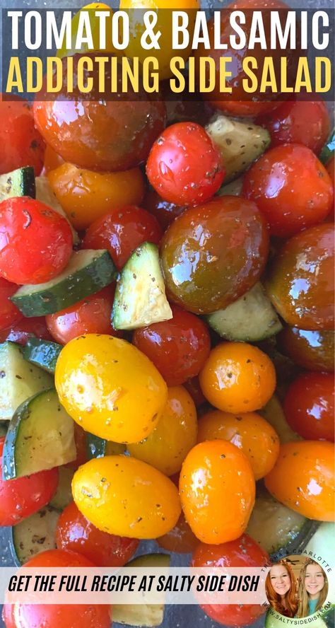 Cherry Tomato Salad with Balsamic Vinegar - Tomato salad is one of the most beautiful side dishes you can create and with the gorgeous colored small cherry tomatoes its as delicious as it is striking. Done in just minutes, this recipe is an instant go to covered in balsamic vinegar and garlic, making it a dish everyone will dive in for seconds. #tomatoes #tomatosalad #salad #sidedsalad #sidedish #recipes Cherry Tomatoes Recipes Salad, Salad Boards, Salad With Balsamic Vinegar, Tomato Balsamic, Tomato Side Dishes, Ultimate Salad, Cherry Tomato Salad, Cherry Tomato Recipes, Tomato Dishes