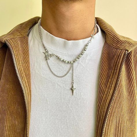 Y2k Crystal Orb Pearl Star Pendant Necklace These Chains Are Unisex :)! Stainless Steel Chain Brand New Pearl Necklace Outfit, Guy Jewelry, Mens Accessories Necklace, Streetwear Jewelry, Mens Leather Necklace, Crystal Orb, Necklace Outfit, Boys Jewelry, Mens Silver Necklace